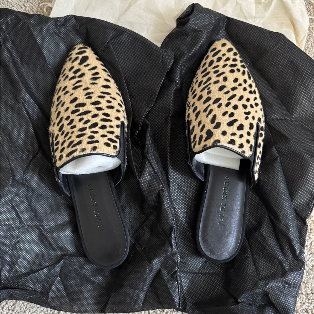 Leopard pony hair print  women's mules